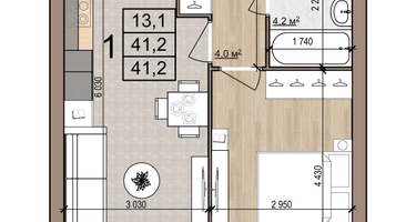 1-к. квартира, 41&nbsp;м²