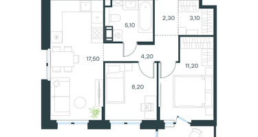 2-к. квартира, 53 м²