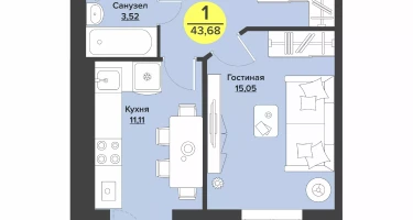 1-к. квартира, 40&nbsp;м²