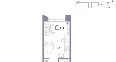 1-к. квартира, 21&nbsp;м²
