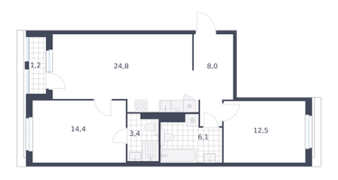 2-к. квартира, 70 м²