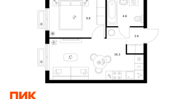 1-к. квартира, 33 м²