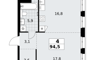 4-к. квартира, 94&nbsp;м²