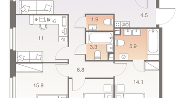 5-к. квартира, 103&nbsp;м²