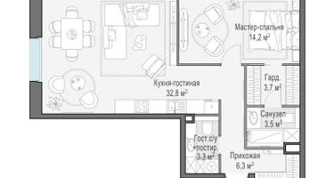 2-к. квартира, 63&nbsp;м²