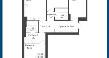 3-к. квартира, 89&nbsp;м²