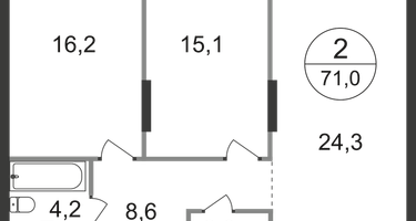 2-к. квартира, 71&nbsp;м²