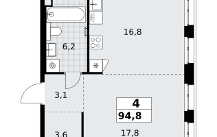 4-к. квартира, 94&nbsp;м²