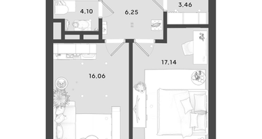 1-к. квартира, 47 м²