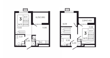 3-к. квартира, 68&nbsp;м²
