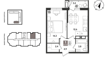 1-к. квартира, 40 м²