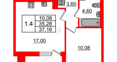 1-к. квартира, 35&nbsp;м²