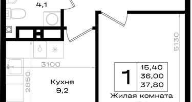 1-к. квартира, 37&nbsp;м²