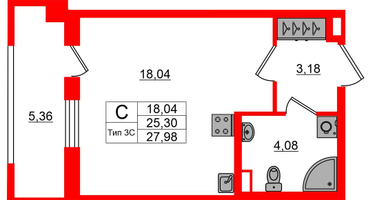 Студия, 25&nbsp;м²