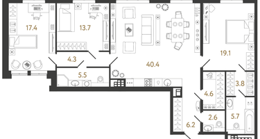 3-к. квартира, 123 м²
