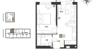 1-к. квартира, 36 м²
