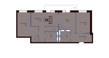 3-к. квартира, 83 м²