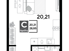 Студия, 28&nbsp;м²