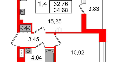 1-к. квартира, 32 м²