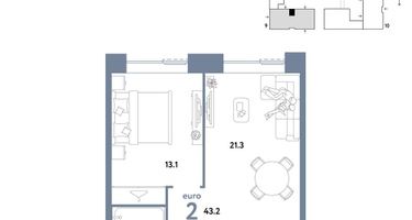 2-к. квартира, 43&nbsp;м²