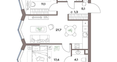 3-к. квартира, 65 м²