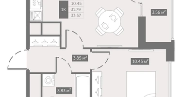 1-к. квартира, 33&nbsp;м²