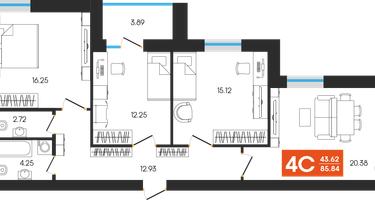4-к. квартира, 85&nbsp;м²