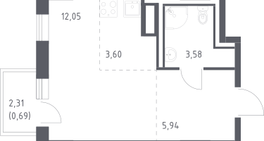 Студия, 25&nbsp;м²