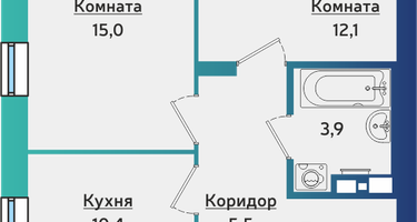 2-к. квартира, 52&nbsp;м²