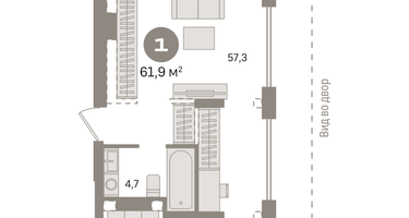 1-к. квартира, 61&nbsp;м²