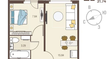 1-к. квартира, 31&nbsp;м²