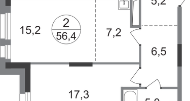 2-к. квартира, 56&nbsp;м²