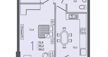 1-к. квартира, 38 м²