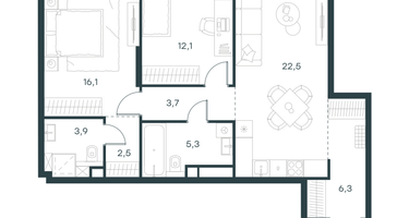 2-к. квартира, 72&nbsp;м²