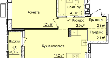 1-к. квартира, 43&nbsp;м²