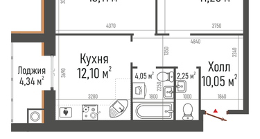 2-к. квартира, 57 м²