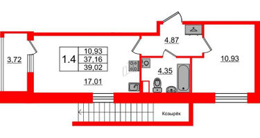 1-к. квартира, 37 м²