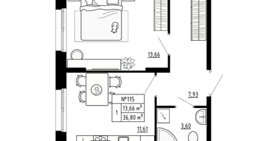1-к. квартира, 36&nbsp;м²