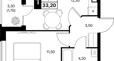 1-к. квартира, 33&nbsp;м²