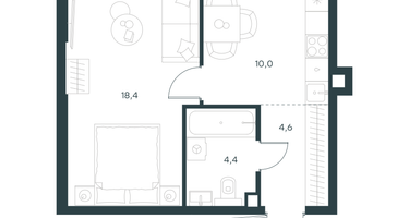 1-к. квартира, 37&nbsp;м²