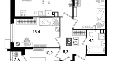 3-к. квартира, 70&nbsp;м²