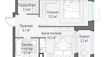 1-к. квартира, 36&nbsp;м²