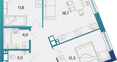 2-к. квартира, 57&nbsp;м²