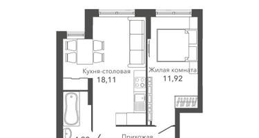 1-к. квартира, 43 м²