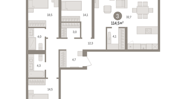 3-к. квартира, 114 м²
