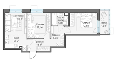 3-к. квартира, 57&nbsp;м²