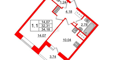 1-к. квартира, 31 м²