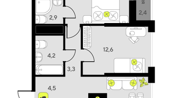 2-к. квартира, 58 м²