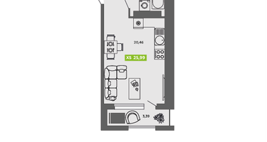 Студия, 25&nbsp;м²