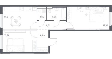2-к. квартира, 60&nbsp;м²
